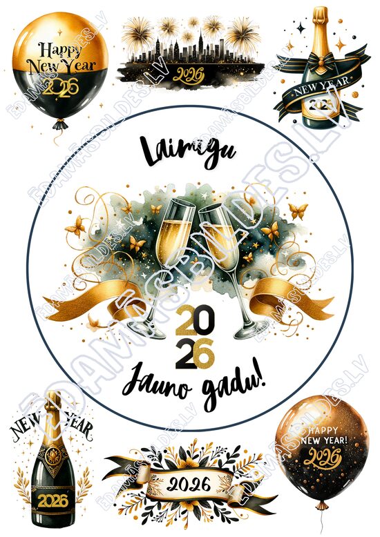 Cukura papīrs ar apdruku "Laimīgu Jauno gadu"